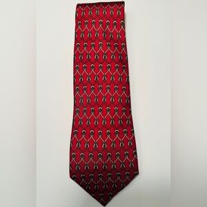 HERMES VINTAGE SILK ROPE & RINGS TIE GRIDS SQUARE BUCKLE RIDING FRANCE RED